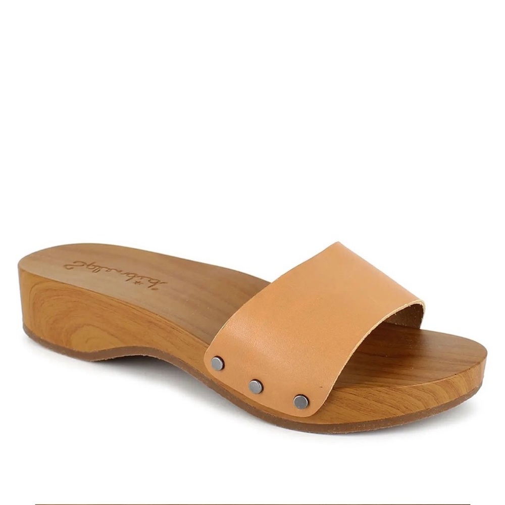SPLENDID Heather Slides Leather Upper Studded Slide Sandals Sz 8 Camel Brown